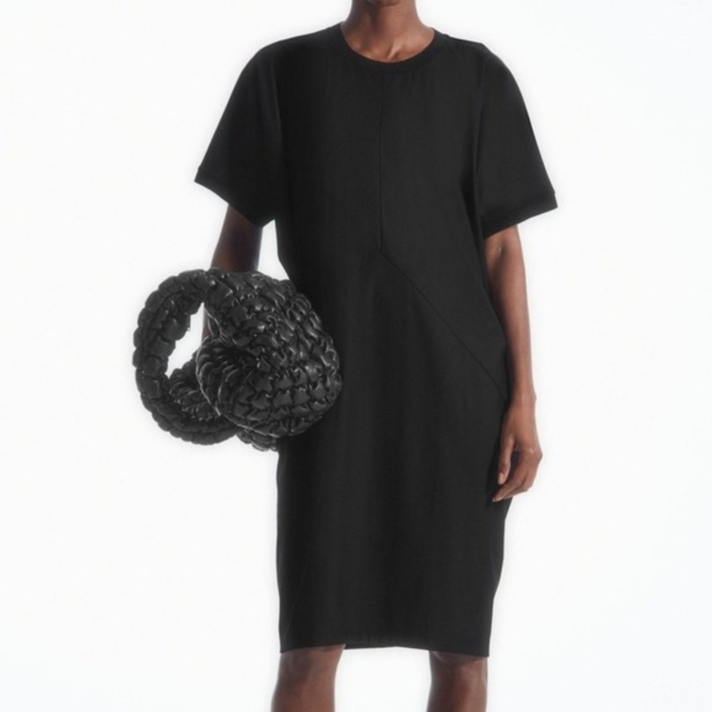 COS Cocoon T-Shirt Dress M Black Scandi Minimalist Avant Garde Jersey Midi